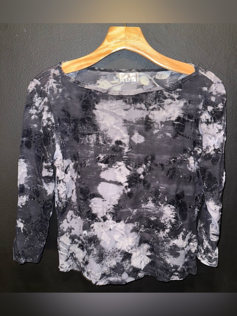 Abstract Mesh Black & Gray 3/4 Sleeve Blouse, Y2K